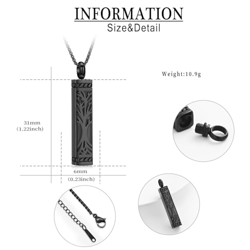 Imrsanl Tree of Life Urn Necklace for Men Women Bar Cremation Jewelry for Ashes Keepsake Ashes Necklace Pendent - color: Black