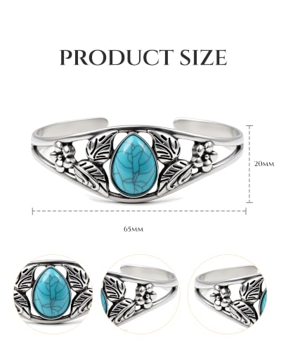 Boho Vintage Turquoise Cuff Bracelet for Women Silver Open Bangle Cuff Western Adjustable Bracelet for Everyday Wear