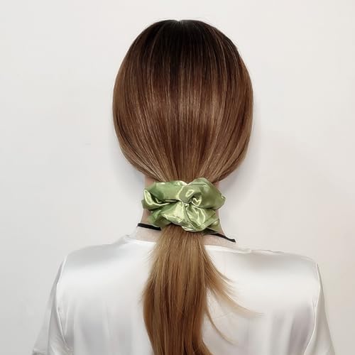 Sufermoe 6 Pcs 4.5 Inch Light Gray Green Satin Silk Hair Scrunchies, Hair Ties and Accessories for Women and Girls - color: Light Gray Green