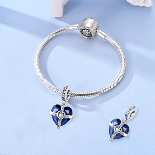 LNQOBU Birthstone Charm for Bracelets,925 Sterling Silve Heart Dangle Charms for Pandora Bracelets - color: I-September