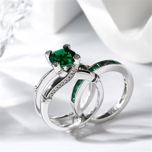 Jeulia Diamond Band Rings for Women cz Sterling Silver Interchangeable Ring Sets Wedding Engagement Anniversary Promise Ring Bridal Sets - color: Emerald Green
