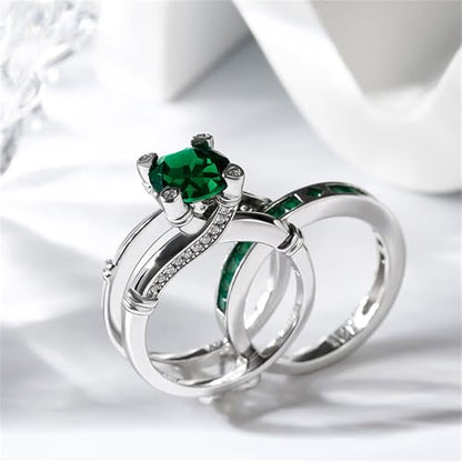 Jeulia Diamond Band Rings for Women cz Sterling Silver Interchangeable Ring Sets Wedding Engagement Anniversary Promise Ring Bridal Sets - color: Emerald Green