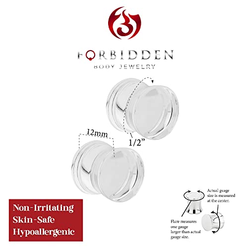 Forbidden Body Jewelry 8mm - 14mm Acrylic Ear Gauges, Solid Double Flared Saddle Plug Earrings Sold in Pairs - style: 12mm (1/2 Inch) Clear