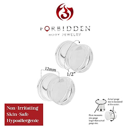 Forbidden Body Jewelry 8mm - 14mm Acrylic Ear Gauges, Solid Double Flared Saddle Plug Earrings Sold in Pairs - style: 12mm (1/2 Inch) Clear