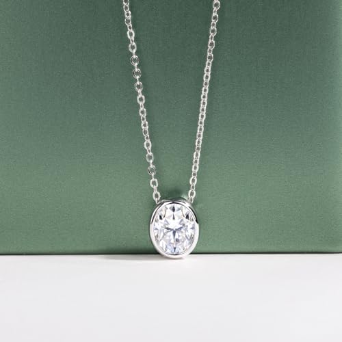 Moissanite Necklaces, 925 Sterling Silver Pendant Necklace for Women Men - style: Oval Cut