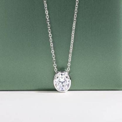 Moissanite Necklaces, 925 Sterling Silver Pendant Necklace for Women Men - style: Oval Cut