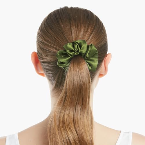 LilySilk Silk Hair Scrunchy, 100% Mulberry Silk Ponytail Holder, Frizz & Breakage Prevention, No Damage, Dark Green, 1 Count - color: Dark Green