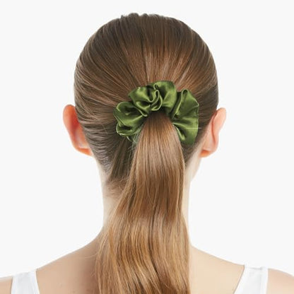 LilySilk Silk Hair Scrunchy, 100% Mulberry Silk Ponytail Holder, Frizz & Breakage Prevention, No Damage, Dark Green, 1 Count - color: Dark Green