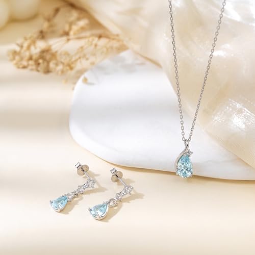immobird 925 Sterling Silver Infinity Birthstone Jewelry Set Teardrop | Birthstone Necklace and Earring Set, Small Pear-shape Pendant, Drop Earring, Timeless Gift for Her, Daily Wear, Nice Gift Box - color: 03-Mar.