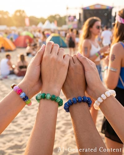 4 Pcs Chunky Beaded Bracelets for Women | Adjustable Colorful Resin Beads Bracelets Stretch Beaded Bracelet Boho Summer Beach Vacation Jewelry Gift - color: Color 1