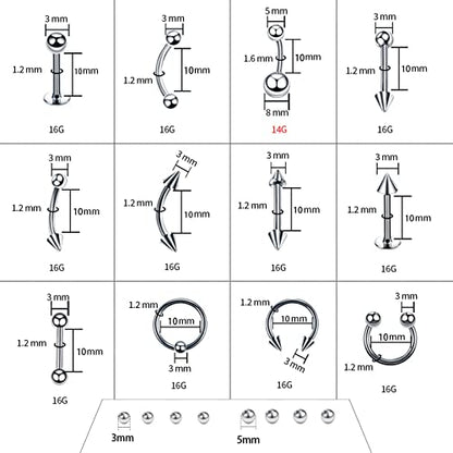 A-minusone 84+98+120PCS Body Septum Piercing Kit 14G 16G Tools for Nose Tongue Lip Ear Eyebrow Belly Button Cartilage Tragus Industrial Barbell Helix Daith Piercing Jewelry Clamps - size: 120 Pcs