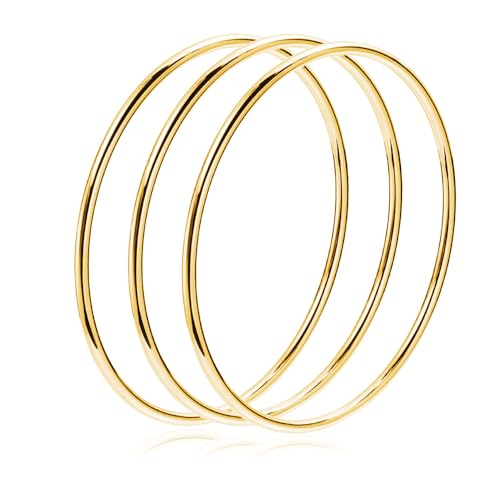 Fashion Shiny Thin Round Stainless Steel Bangle Bracelets for Women (1/3/5/8 Set) - style: Gold-3 Set