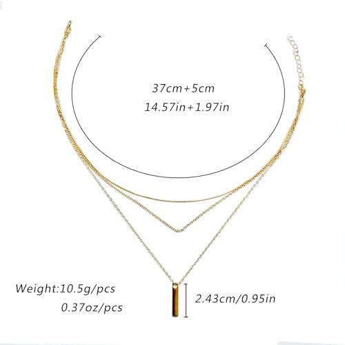 Bohemian Layered Necklace for Women – 3-Layer Dainty Stacked Pendant Necklace with Snake Chain, Ribbed Chain & O-Chain, Trendy Multi-Strand Gold Jewelry for Everyday Casual, Party & Vacation