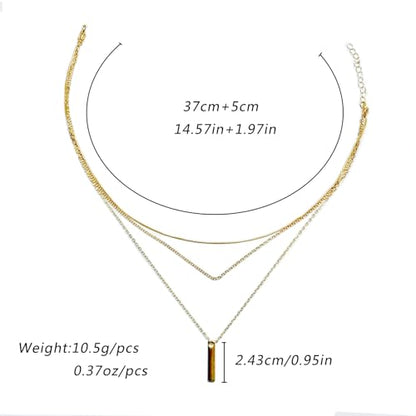 Bohemian Layered Necklace for Women – 3-Layer Dainty Stacked Pendant Necklace with Snake Chain, Ribbed Chain & O-Chain, Trendy Multi-Strand Gold Jewelry for Everyday Casual, Party & Vacation