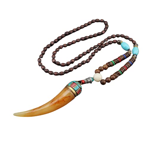 tenghong2021 Wooden Beaded Necklaces Vintage Handmade Nepal Mala Wood Beads Meditation Prayer Necklace Ethnic Long Statement Sweater Chain Necklace - color: C