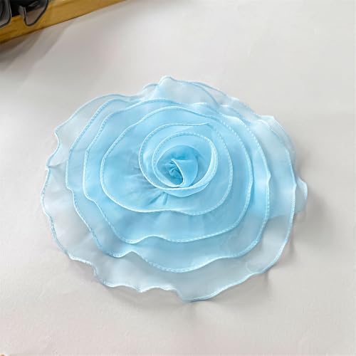10inch Extra Large Flower Brooch Pin for Women Fashion Dainty Organza Satin Fabric Big Camellia Brooches Lapel Pins Wedding Dance Party Dress Accessories Exaggerated Jewelry Gift - color: 10 inch Blue