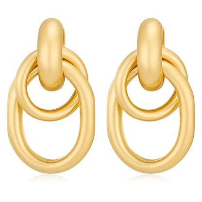 Gold Chunky Earrings for Women Geometric Knot Link Drop Dangle Earrings 14K Gold Plated Statement Earrings Trendy Gold Jewelry - color: Style 1-Matte Gold