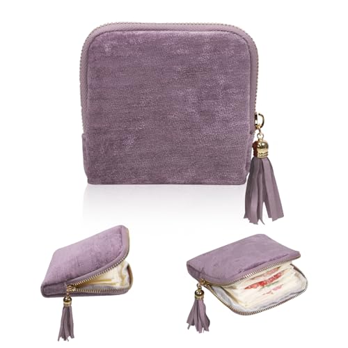 Stratalife Small Travel Jewelry Case, Velvet Storgae Pouch | Portable Jewelry Organizer for Healing Crystal & Bracelets Bangles, 6 Pouches Ring Holder with Zipper, Purple Tassel - color: Purple