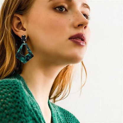 ONLYJUMP Exaggerated Geometry Earrings Acrylic Round Square Triangle Heart Dangle Earrings for Women Multilayer Bohemia Earrings Classic Retro Minimalist Earrings Statement Jewelry - color: Green