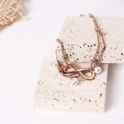 Jean Beau Infinity Beach Anklet bracelet for Women Teen Boho Waterproof Double Layered Dainty Beads Chain Charm Ankle Pearl dangling foot Jewelry Gift - color: Rose Gold