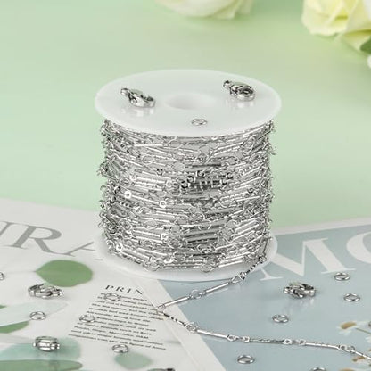 KYUNHOO 16.4FT/5M Silver Chain for Jewelry Making Texture Bar Link Chain | Stainless Steel Jewelry Chains 12MM Long Stick Chains with Clasps for Crafting - color: Stick Silver