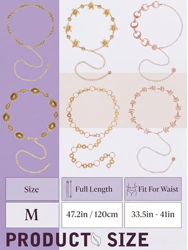 Liliaafar 6 Pcs Gold Silver Waist Chain Belt for Women Multi Layer Sun Metal Adjustable Body Belly Chain for Jean Dress - color: Golden
