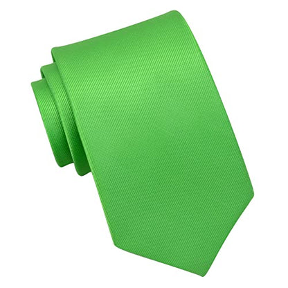 GUSLESON New 3.15"（8cm） Solid Color Necktie and Pocket Square Cufflinks Clip Set - color: Lime Green