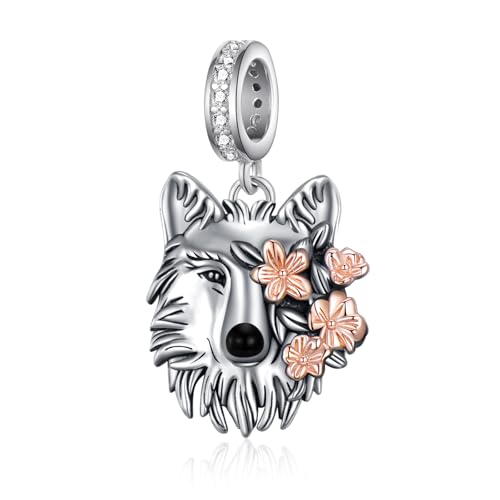 Wolf Charms 925 Sterling Silver Wolf Beads Animal Wolf Jewelry Gifts for Women