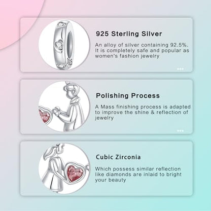 Family Love Mother Daughter Grandma Charm 925 Sterling Silver fits Bracelets Necklace Pendant Bead Charms Jewelry Gift for Women Family Friends - color: Forever Lovers Charms