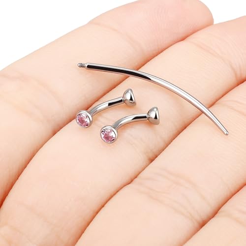 F136 Titanium 16g 6/8/10mm Eyebrow/Rook/Snug/Vertical-Labret/VCH/Snake-Eyes/Anti-Tragus/Christina/Daith/Belly-Button/Bridge/Hood/Surface Curved Barbell Piercing Jewelry for Women Men - color: Pink, size: 6 mm (1/4 in)