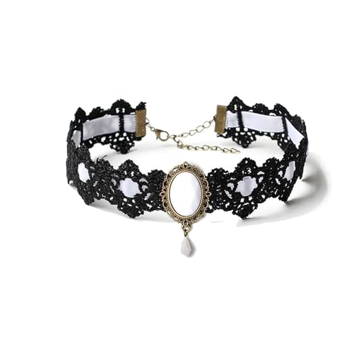 CSIYANJRY99 Gothic Choker Necklace for Women Halloween Red Crystal Vampire Choker Steampunk Lace Choker Witch Costume Accessories - style: White