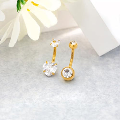 2pcs 14k Gold Filled Belly Button Rings, 14G 8mm/10mm/12mm Threaded Barbell Belly Button Piercing, Navel Ring Piercing Jewelry - color: 14K GF-2pcs-Heart CZ-10mm
