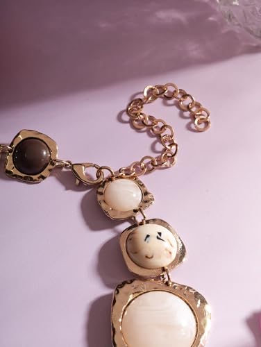 MINACHI Boho Chunky Statement Necklace for Women, Vintage Style with Milky White, Blue and Brown Accents - style: Necklace NECK.001