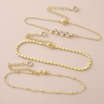 Gold Ankle Bracelets for Women 14k Gold Plated Cuban Link Chain Anklet Set | Stackable, Waterproof, Layered Anklet Bracelets, Non Tarnish, Summer Beach Jewelry - color: Gold C-3pcs