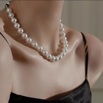 White Genuine Freshwater Cultured Pearl Necklace For Women And Men | Full Sizes from 3mm to 14mm Freshwater Pearls, AAA Grade & Above, A Love Gift Choice For Anniversaries And Birthdays - size: 9-10mm 18in