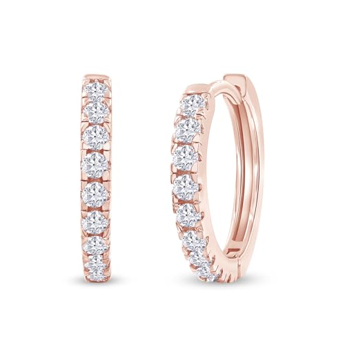 Dainty Cartilage Huggie Hoop Earrings Women in 18K Gold Plated | Round Moissanite in 18K Gold Plated Jewelry for Her - color: Rose Gold, size: 15 MM
