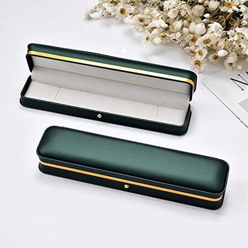 MY MIRONEY PU Leather Necklace Box Rectangle Blackish Green | Bracelet Case Box Velvet Interior Jewelry Box Organizer Gift Box Display Case Chain Holder (9.45" x 2.17" x 1.38") - style: Necklace Box(Type A); Blackish Green
