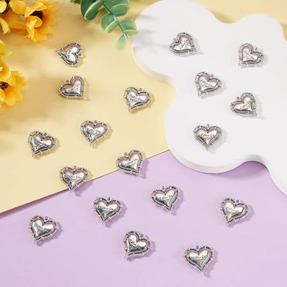 Elecrelive Crystal Heart Charms Rhinestone Heart Pendants Valentine Charms for Necklace Bracelet Earring Wedding Jewelry - color: Antique Silver, 30pcs