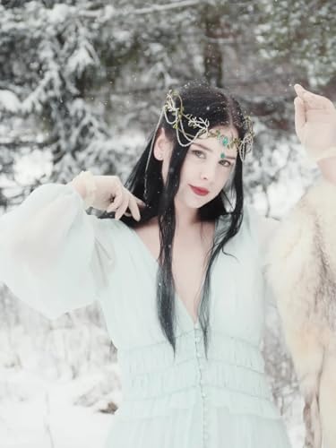 MOSTORY Woodland Elf Crown for Women - Medieval Elf Headpiece with Tassel for Renaissance Renfaire Fae Cosplay Viking Outfit - color: Green-silver