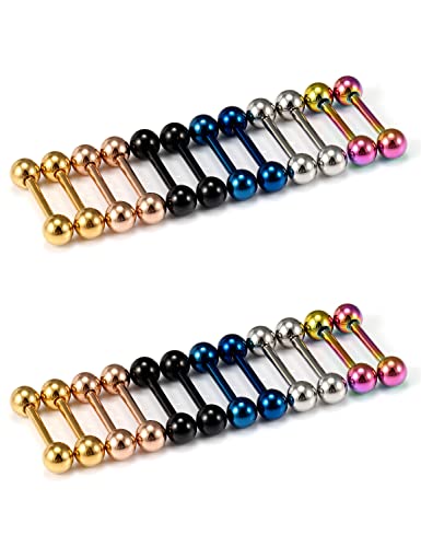 Oufksiyy 24pc 14G 16G Mixed Color Surgical Stainless Steel Straight Barbell Tongue Rings Bars Piercing 5/8" Length 16mm 9/16 inch 14mm 1/2inch 12mm Nipple Rings Tongue Piercing Jewelry for Women Men - color: 14G-12mm(1/2INCH)-Barbell