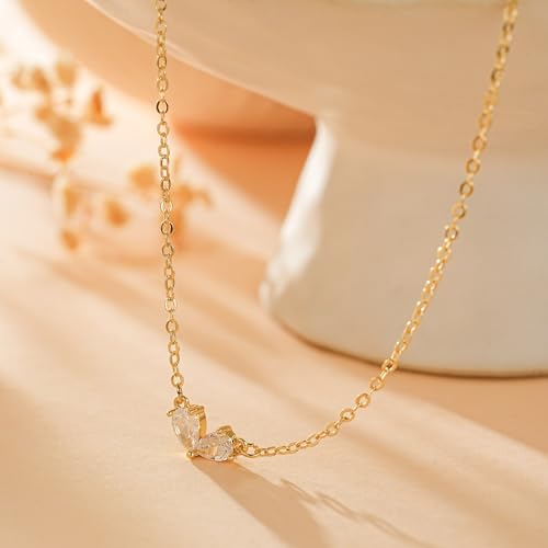 Gold Necklace for Women, Dainty 14K Gold Plated Pendant Necklaces for Women Trendy Simple Choker Chain Cubic Zirconia Circle/Interlocking/Sun/Pearl Necklace Fashion Jewelry Charm Gifts - color: Heart CZ Pendant