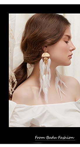 Bohemian Feather Dangle Earrings for Women with Shell Beads Long Tassel Design Drop Earrings - style: Style-White
