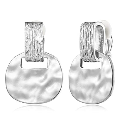 MUYAN Gold Clip On Drop Earrings for Women Non Piercing Dangle Earrings Fashion Jewelry - color: C Clip Silver