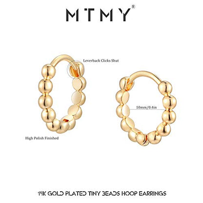 Huggie Hoop Earrings 14K Gold Plated Cubic Zirconia Dainty Simple Cute Beads Elegant CZ Circle Small Hoop Earring for Women Minimalist Handmade Hypoallergenic Jewelry - color: Beaded