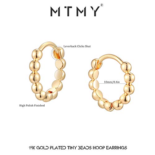 Huggie Hoop Earrings 14K Gold Plated Cubic Zirconia Dainty Simple Cute Beads Elegant CZ Circle Small Hoop Earring for Women Minimalist Handmade Hypoallergenic Jewelry - color: Beaded