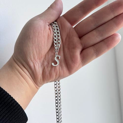 Stainless Steel Initial A-Z Necklace for Men Women,Cuban Chain,Titanium Steel Initial Letter Pendant Charm Necklaces Accessories Jewelry for Woman Man,21 Inch Chain - color: S