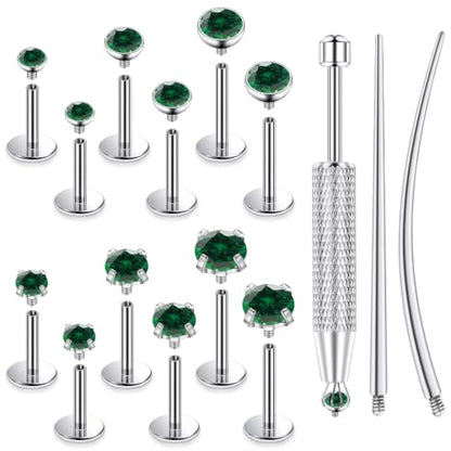 F136 Titanium 20/18/16g Flatback Earrings Nose Lip Rings Jewelry - color: Green, size: 16g