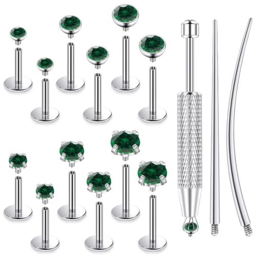 F136 Titanium 20/18/16g Flatback Earrings Nose Lip Rings Jewelry - color: Green, size: 16g