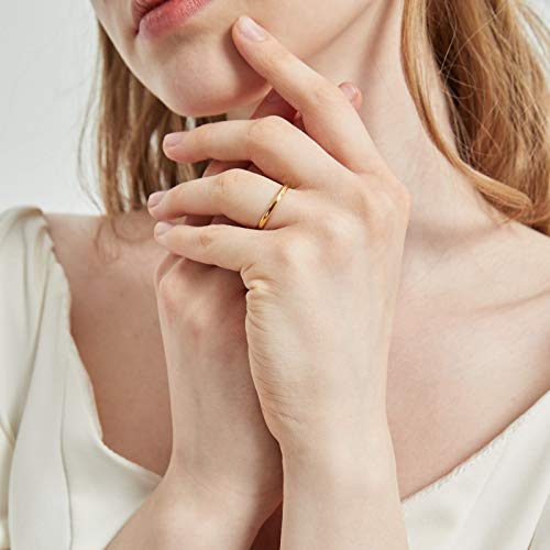 KAZITSAN 2mm 4mm 6mm Stainless Steel Rings for Women Men High Polish Plain Dome Silver/Gold/Rose Gold Wedding Band Comfort Fit - color: 2mm-Gold