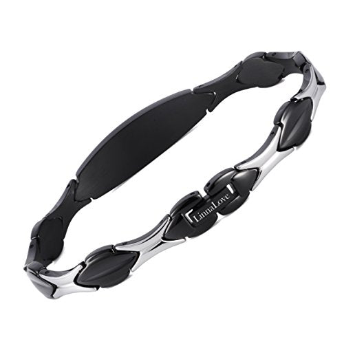 LinnaLove Fashion Shiny medical alert bracelet with Free Engraving Stainless steel Medical id bracelet for Women - color: Black